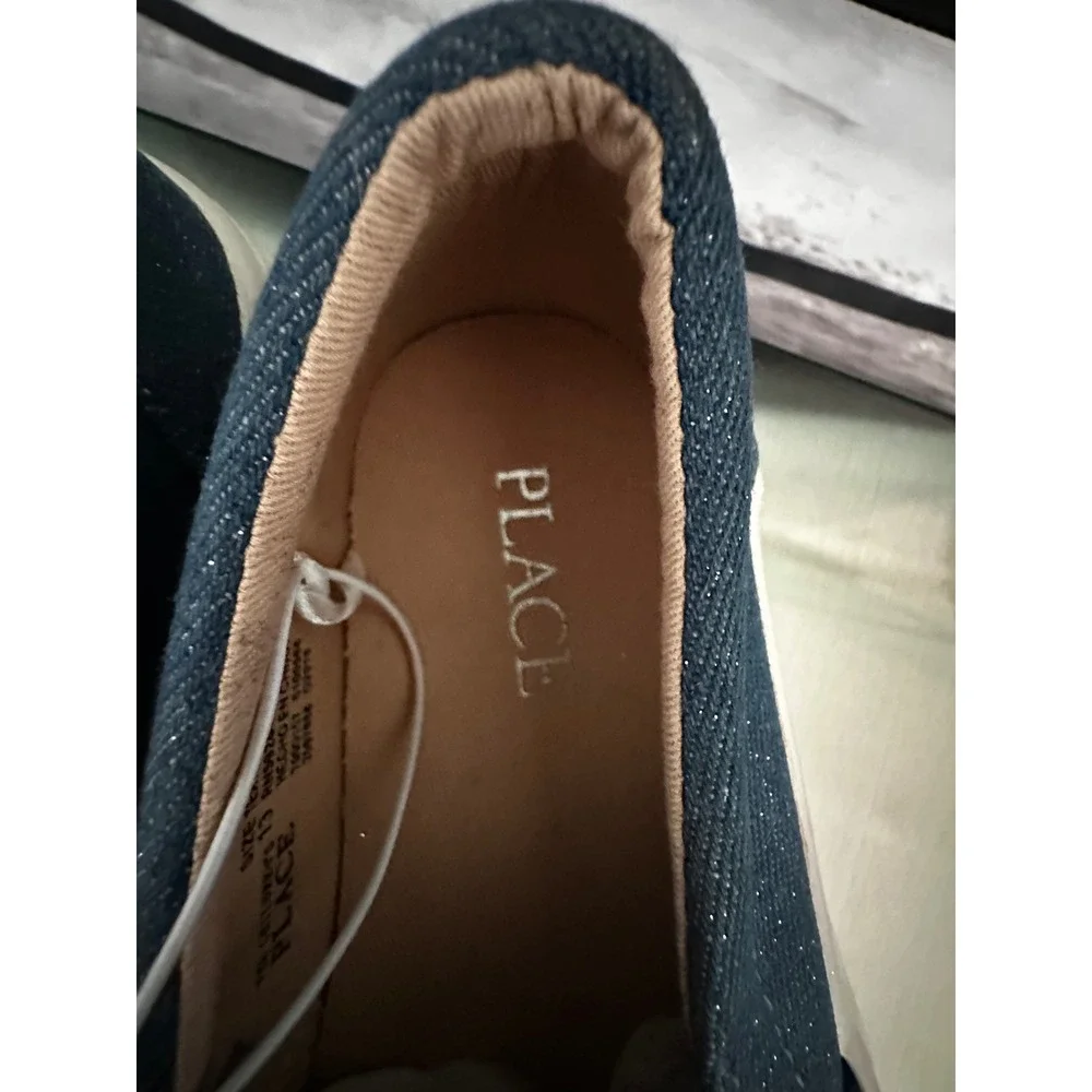 The Children's Place Slip On Sneakers Patches Studded Blue Denim Size 13‎
